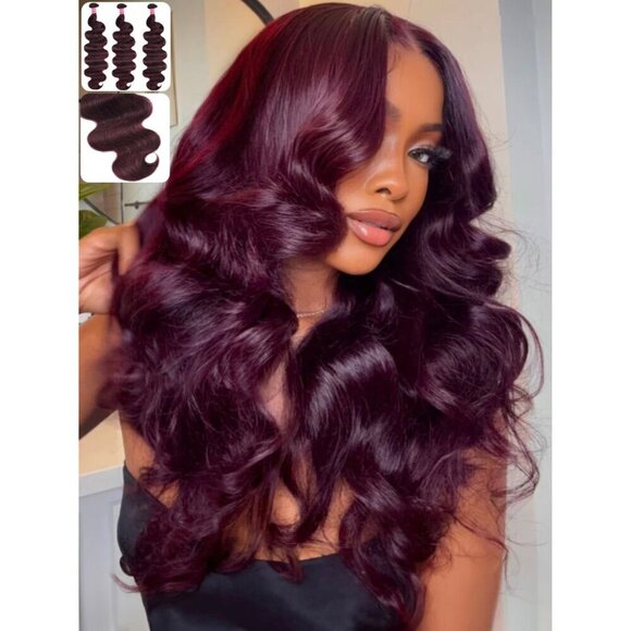 Human Hair Bundles Black Cherry Body Wave 14-18 Inch for Sew-In & Styling